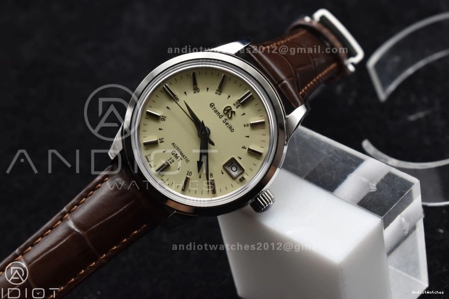 886 Leather Strap GSF 1:1 GMT Seiko NH Elegance Dial on SS Grand Brown Best Cream Reliable Edition 0710